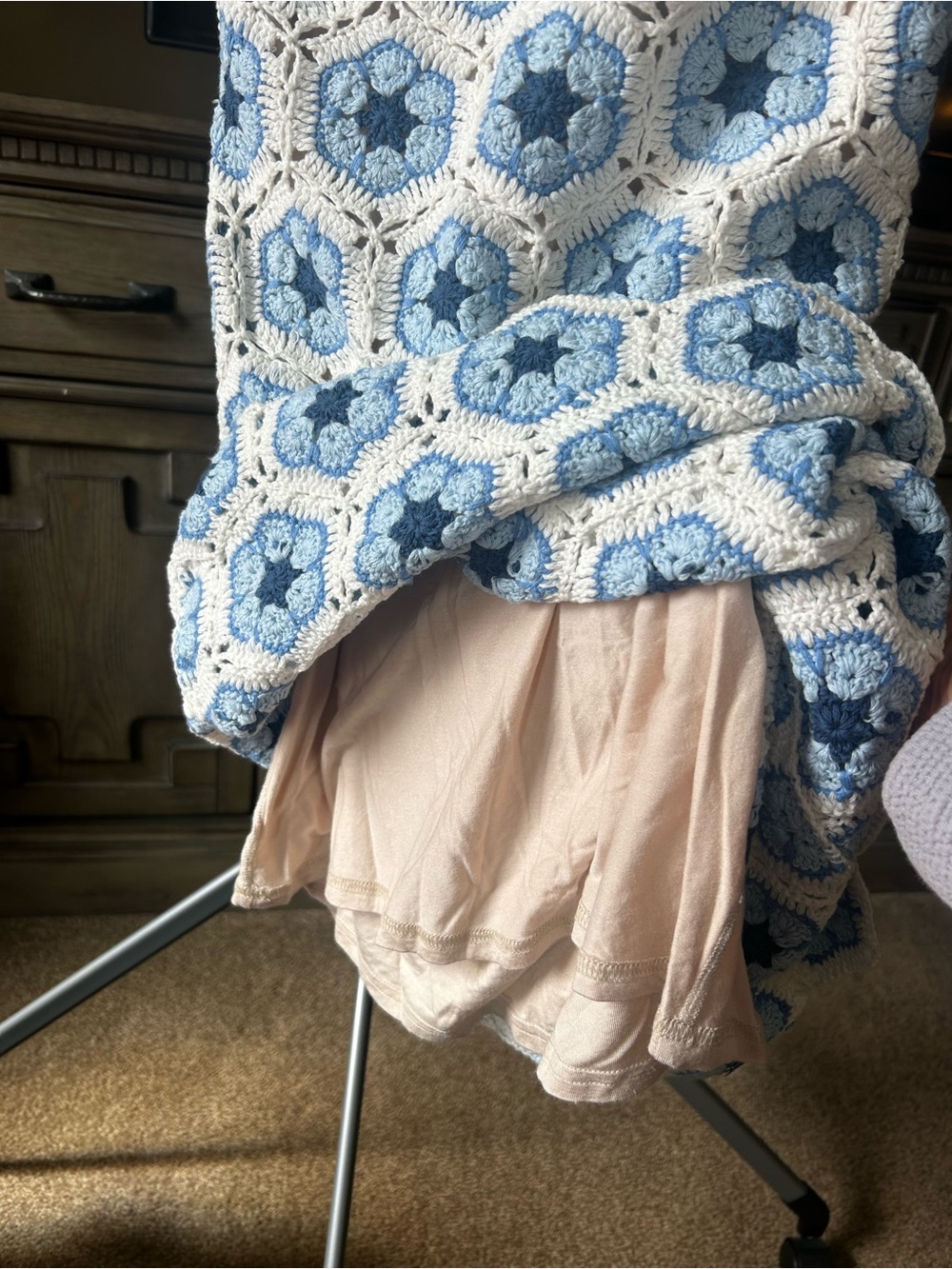 Show Me Your MuMu Blue and White Crochet Backless Dress - Picture 4 of 6
